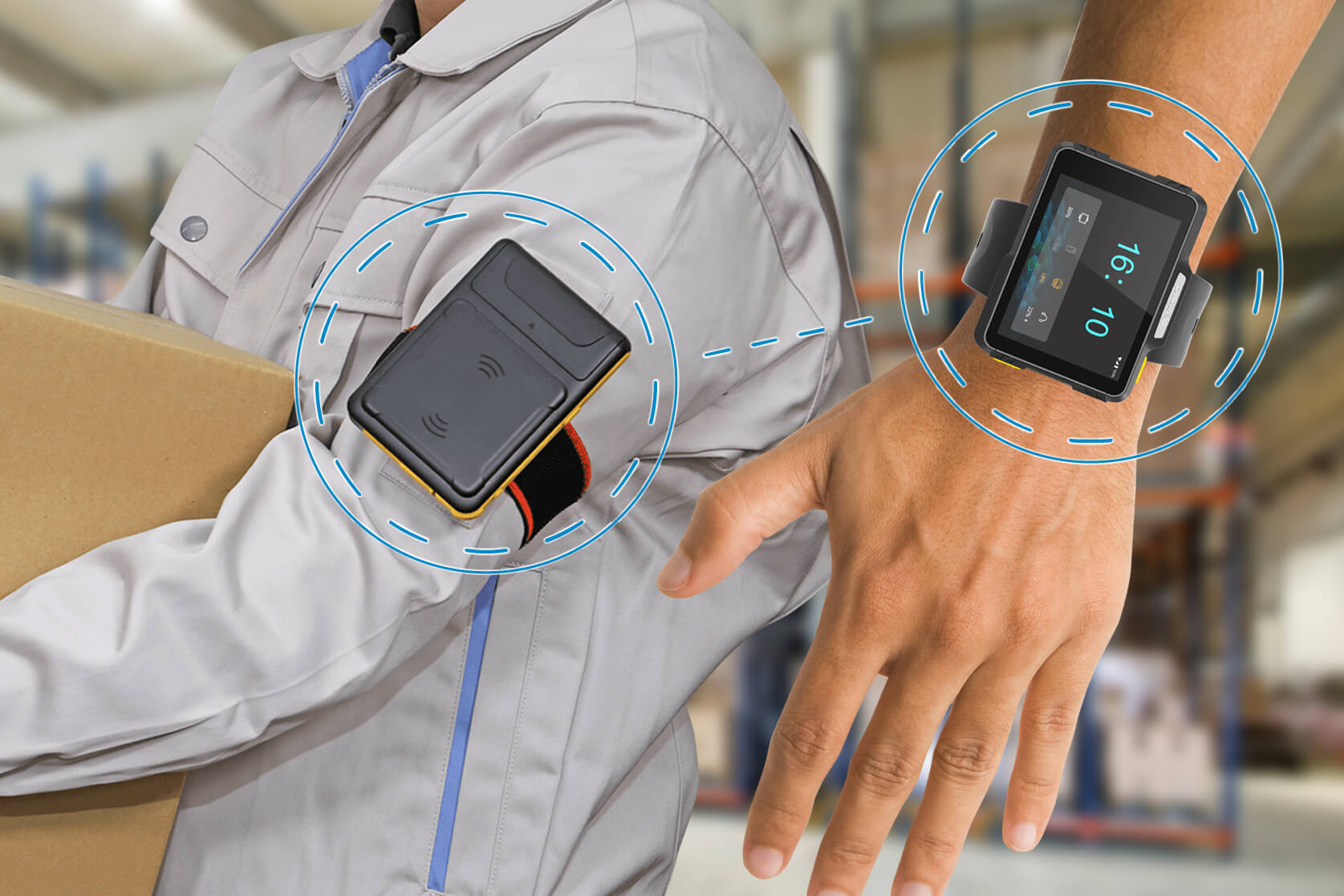 NLS-WD1は小型RFIDと併用することでハンズフリーで業務を進めることができます。